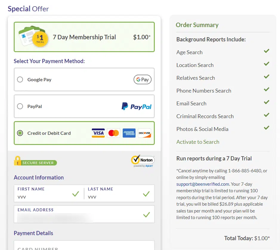 BeenVerified Free Trial - Special $1 Trial Offer 3 Select Your Payment Method: