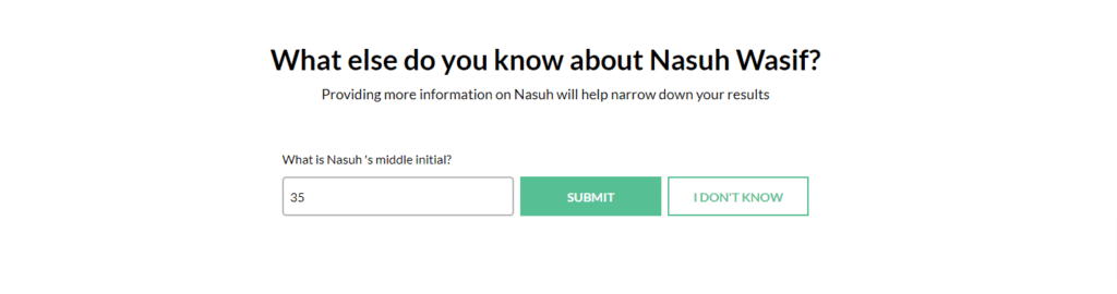 Searching for Nasuh Wasif in OR TruthFinder