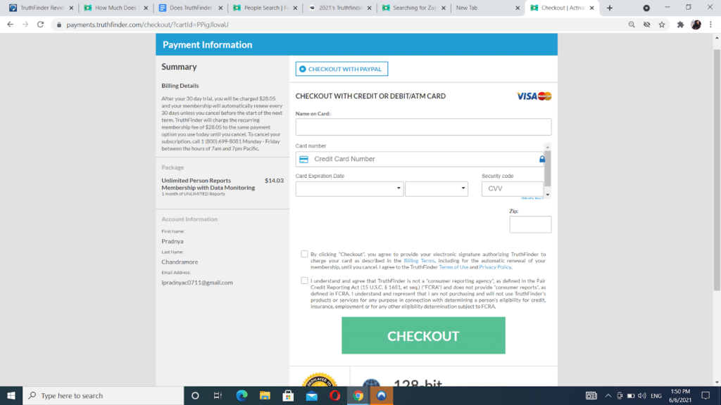 Step 12: Finally, fill in your card details and click on the checkout button.